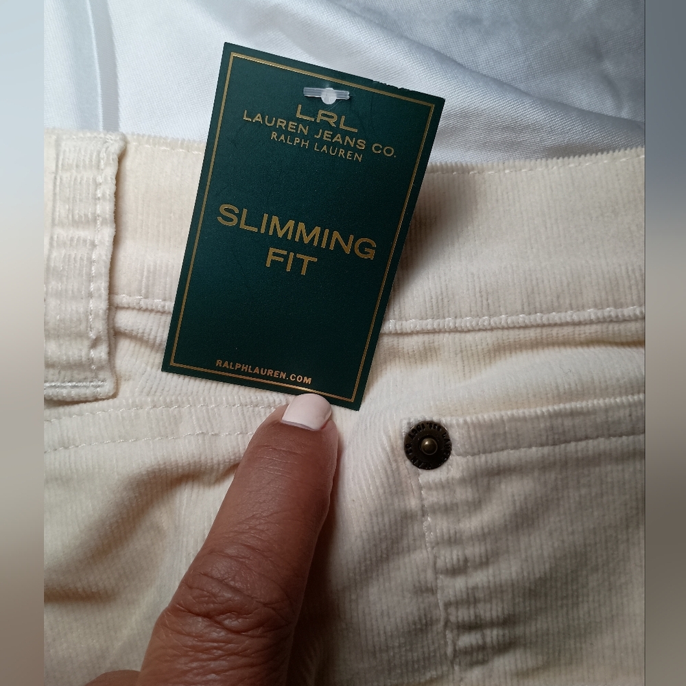 LRL Lauren Jeans Co. Cream Corduroy Pants –Size 14W Slimming Classic Straight - Picture 6 of 13